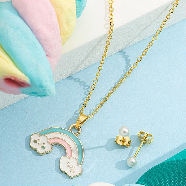 Conjunto infantil arco Íris banhado a ouro CJI 00031