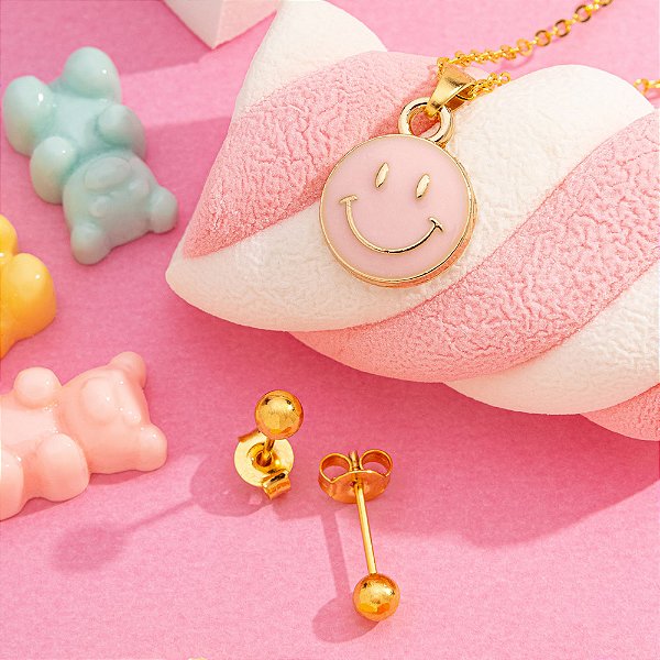 Conjunto infantil rosto rosa banhado a ouro CJI00041