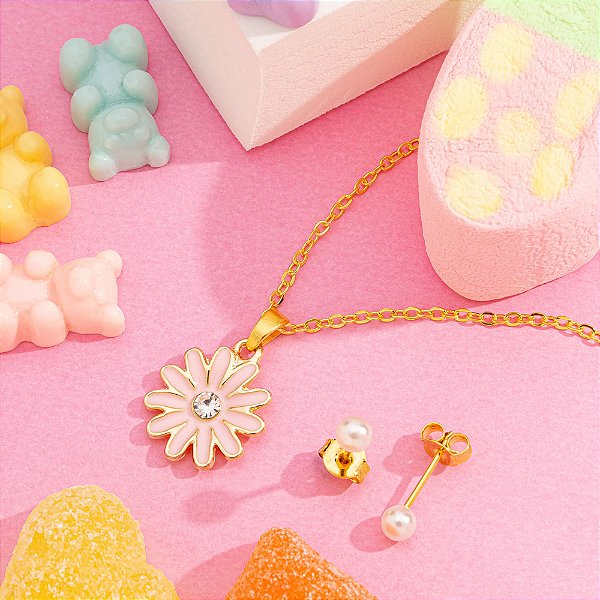 Conjunto Infantil flor banhado a ouro CJI 00042