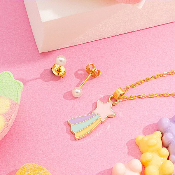 Conjunto infantil estrela cadente banhado a ouro CJI 00044