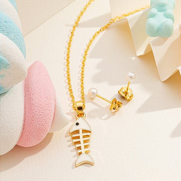 Conjunto infantil peixinho em banho de ouro CJI 00048