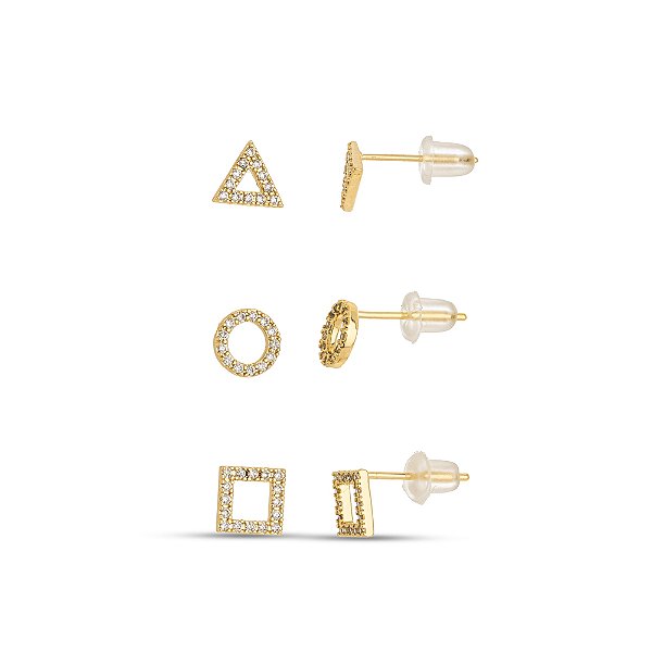 Trio de brinco dourado BR00038