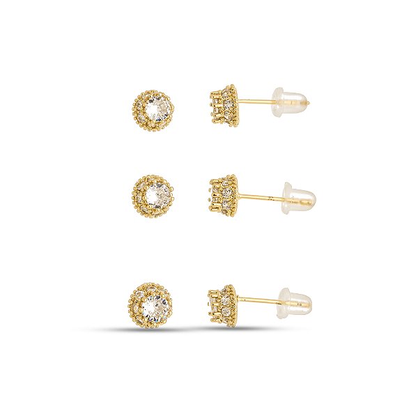 Trio de brinco redondo dourado BR00041
