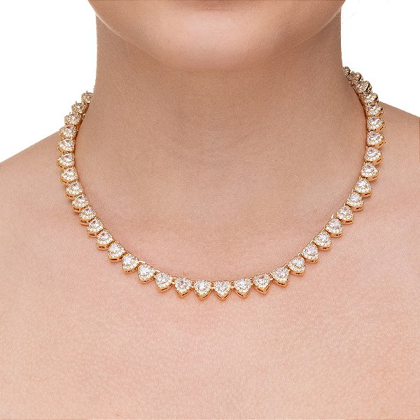 Choker coração dourado com zircônia CL00001