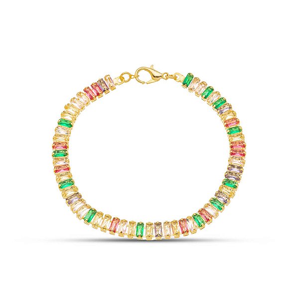 Pulseira baguete zircônia colorido PL00006
