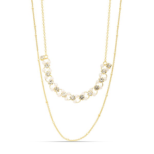 Colar duplo com pérola dourado CL00012