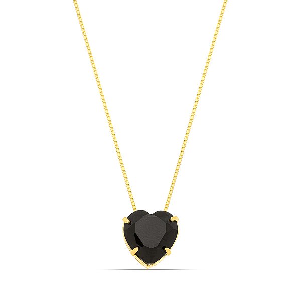 Colar coração preto em banho de ouro CL 00017