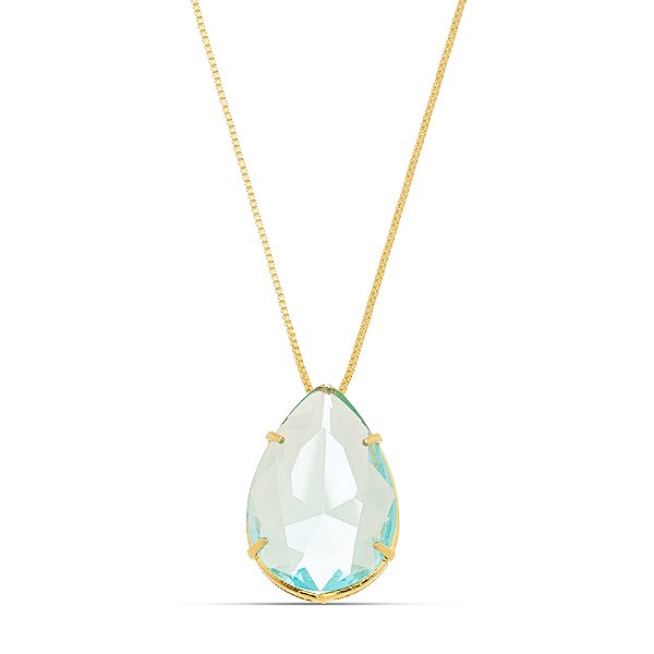 Colar gota azul de vidro em banho de ouro CL 00019