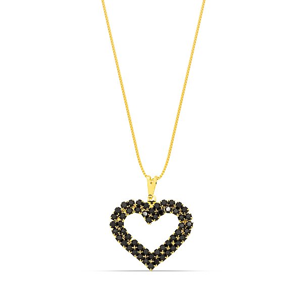 Colar de coração em strass preto banhado a ouro CL 00020
