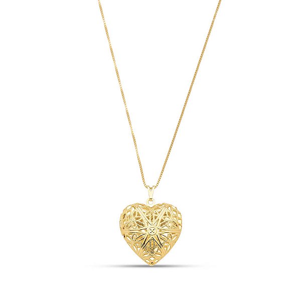 Colar coração relicario em banho de ouro CL 00044