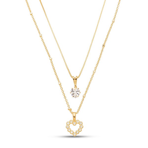 Colar duplo coração banhado a ouro CL 00054