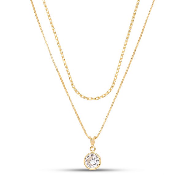 Colar duplo ponto de luz em banho de ouro CL 00055