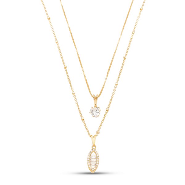 Colar duplo coração em banho de ouro CL 00057