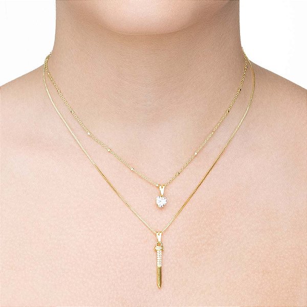 Colar duplo prego em banho de ouro CL 00061