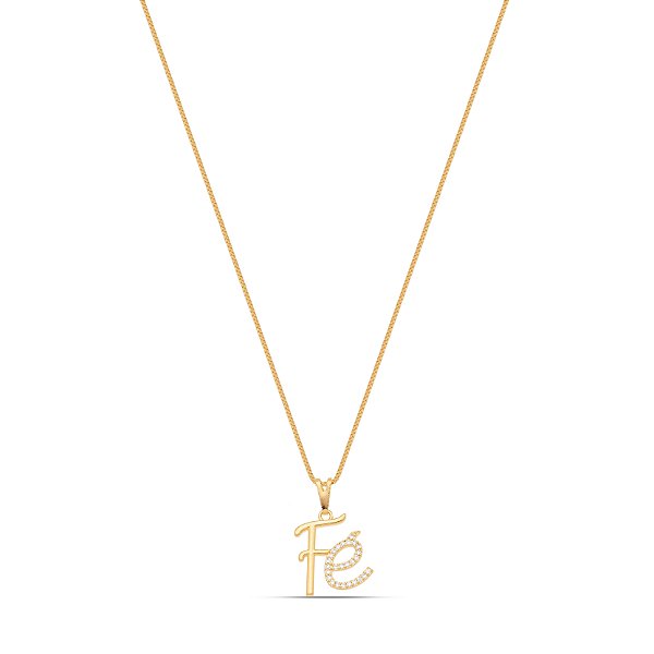 Colar Fé com pedra de zircônia em banho de ouro CL 00084