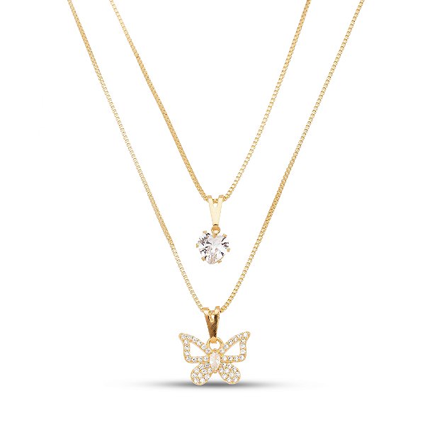 Cola Duplo borboleta banhado a ouro CL 00091