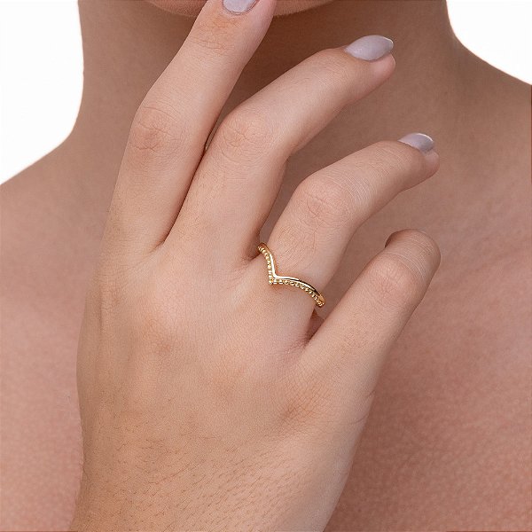 Anel Aberto Aro "V" com Esferas folheado a ouro