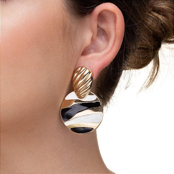 Brinco Botão Pendente Abstrato Zebra