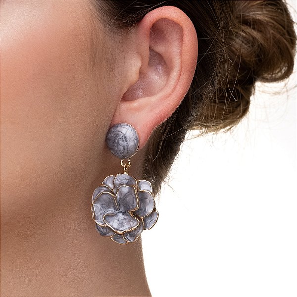 Brinco Pendente Flor Esmaltada