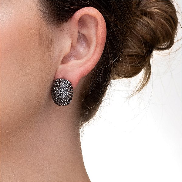 Brinco Botão Orgânico Pavê Grafite