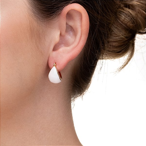 Brinco Argola Gota Esmaltada Folheada a Ouro