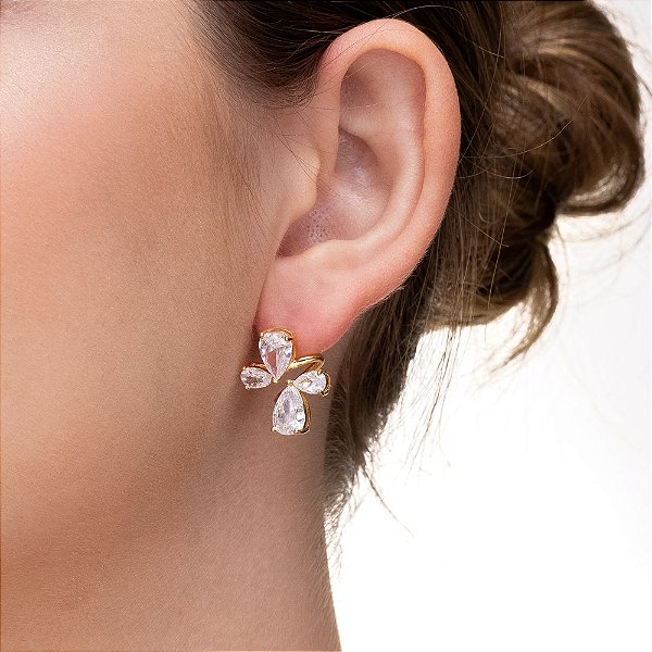 Brinco borboleta de Gotas Radiantes Folheado a Ouro