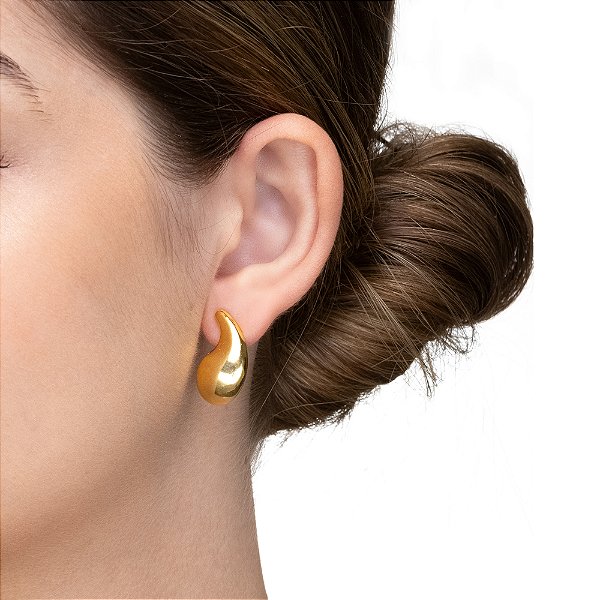 Brinco Gota Orgânica Curva Folheado a Ouro