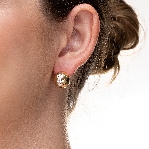 Brinco Esfera com fio de zircônia Folheado a Ouro