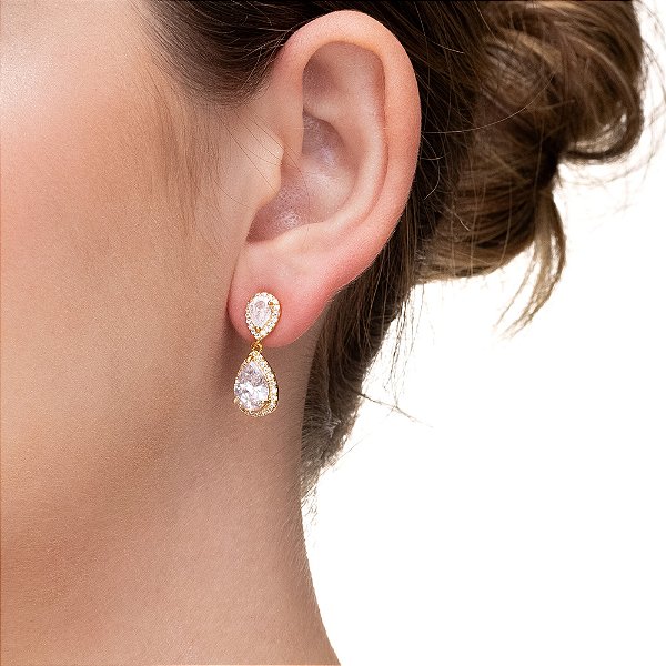 Brinco Gota Dupla Majestosa Folheado a Ouro