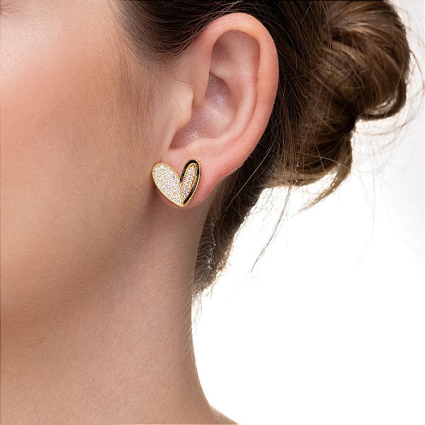 Brinco Coração Flat Luxo Folheado a Ouro