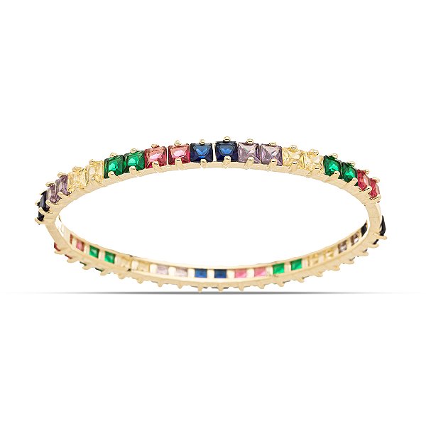 Bracelete Rígido Riviera Multicolorido folheado a ouro