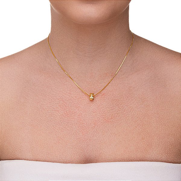 Colar com Berloque Rodinha Minimalista folheado a ouro