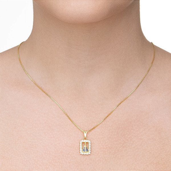 Colar Medalha Retangular Nossa Senhora Aparecida folheado a ouro