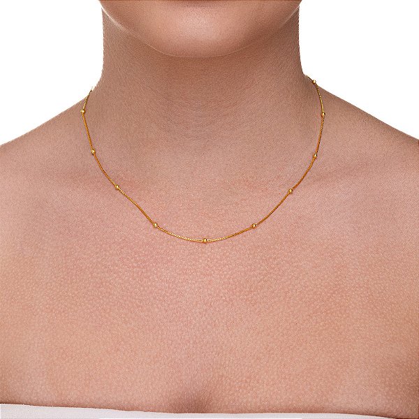 Colar Veneziana com Esferas Lisas folheado a ouro