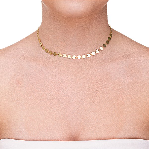 Choker de Medalhas Lisas redondas folheada a ouro