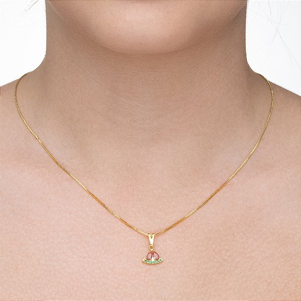 Colar Melancia Cravejada folheado a ouro