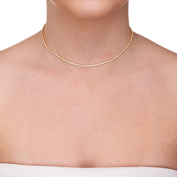 Colar Riviera de Zircônias Quadradas folheada a ouro