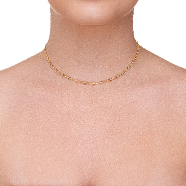 Choker com Cristais Cilíndricos Champanhe folheado a ouro
