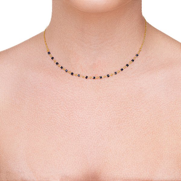 Choker canutilho preto folheado a ouro