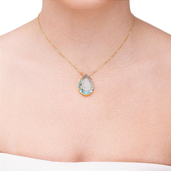 Colar gota de vidro Acqua folheado a ouro