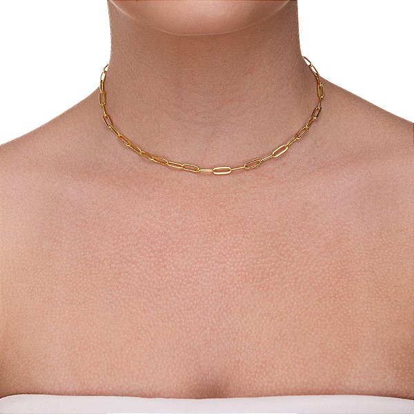 Choker elos achatado dourado folheado a ouro