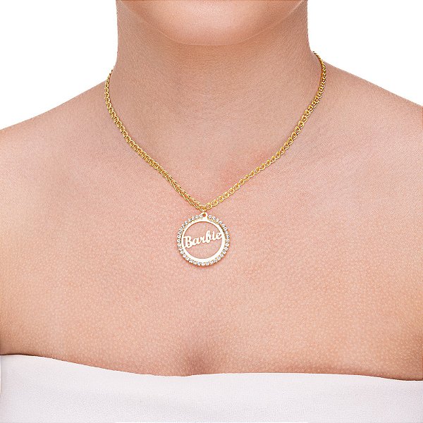 Colar redondo Barbie com strass folheado a ouro