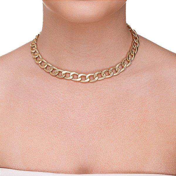 Choker Elos grumet detalhado folheado a ouro