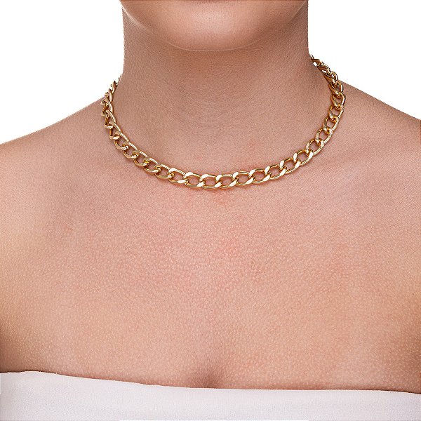 Choker Elo grumet folheada a ouro