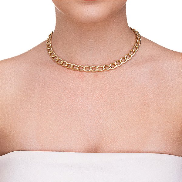 Choker elos grumet dourada folheado a ouro