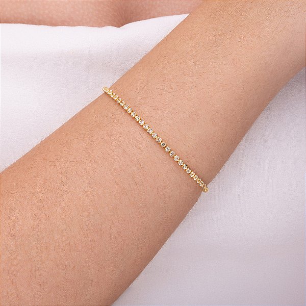 Pulseira rivieira com zircônia cristal folheado a ouro