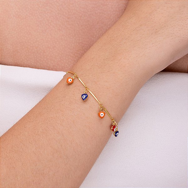Pulseira de olho grego colorida folheada a ouro