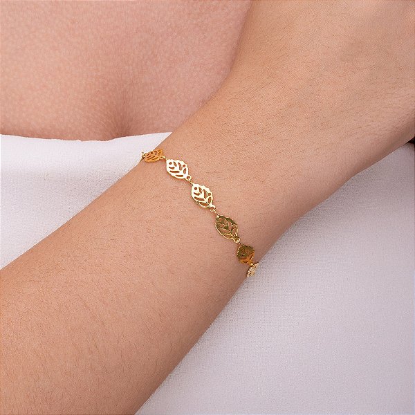 Pulseira de folha lisa vazada folheada a ouro