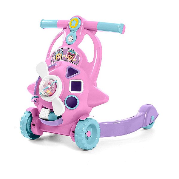 Andador Infantil Aviador Com Som Rosa Tateti