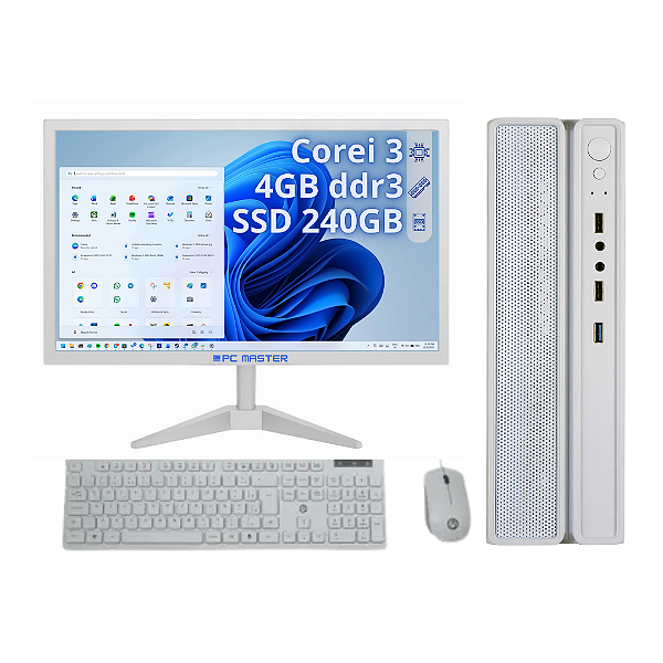 Computador PC Master Completo Slim branco Core i3 4gb 240gb ssd sata Monitor de 19